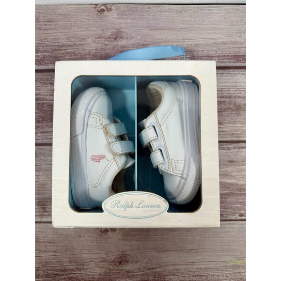 Polo Ralph Lauren Other - Polo Ralph Lauren Baby Crib Shoes Girls Vintage Box White Pink Size 4